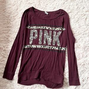 Victoria’s Secret PINK Sequin Cheetah McBling Varsity Women’s XS Long Sleeve Top
